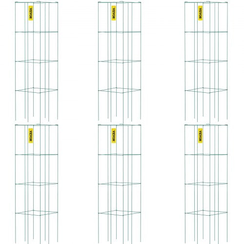 Tomato Cages, 14.6" x 14.6" x 39.4", 6 Packs Square Plant Support Cages, Green PVC-Coated Steel Tomato Towers for Climbing Vegetables, Plants, Flowers, Fruits