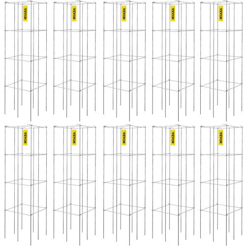 Tomato Cages, 11.8" x 11.8" x 46.1", 10 Packs Square Plant Support Cages, Silver PVC-Coated Steel Tomato Towers for Climbing Vegetables, Plants, Flowers, Fruits