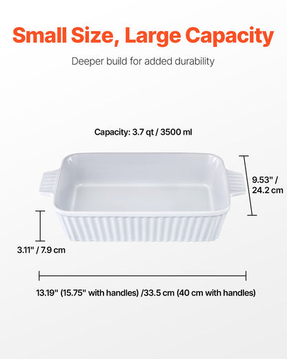 Keramisk bakform, stor 23 x 33 cm form, rektangulär bakform med dubbla handtag, ugnssäker, lasagneform, gryta djup för bakning och servering, Thanksgiving och julklapp, vit