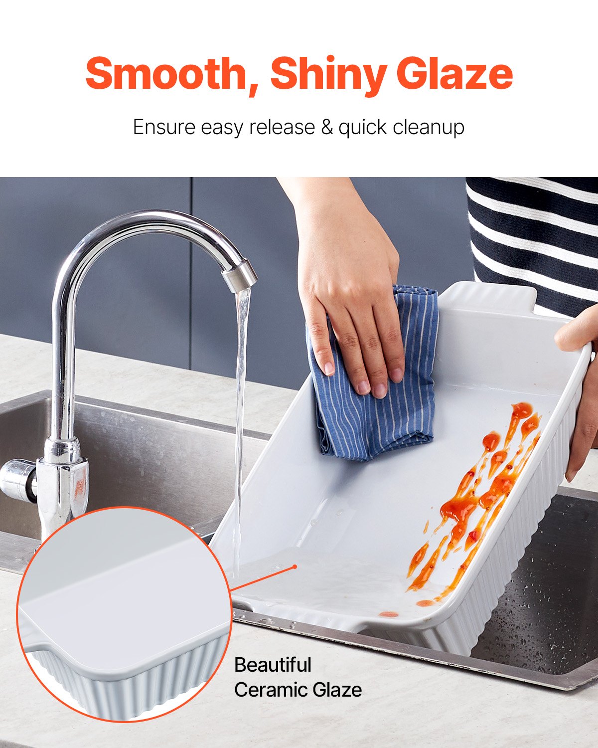 Keramisk bakform, stor 23 x 33 cm form, rektangulär bakform med dubbla handtag, ugnssäker, lasagneform, gryta djup för bakning och servering, Thanksgiving och julklapp, vit