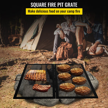 Fire Pit Cooking Grate 36 Inch, Foldable Square Cooking Grill Grates, Heavy Duty X-Marks BBQ Grill with Portable Handle & Solid Steel for Outdoor Campfire Party & Gathering