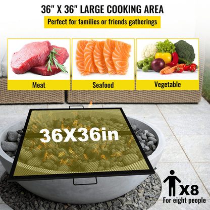 Fire Pit Cooking Grate 36 Inch, Foldable Square Cooking Grill Grates, Heavy Duty X-Marks BBQ Grill with Portable Handle & Solid Steel for Outdoor Campfire Party & Gathering