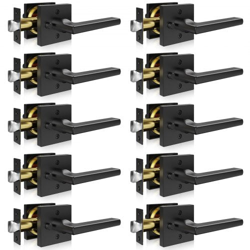 Privacy Door Handle, 10 Pack Matte Black Door Lever, Left or Right Handing Reversible Lever with Keyless Lock, 45° Rotation to Open, Square Interior Door Handles for Bedroom and Bathroom Doors