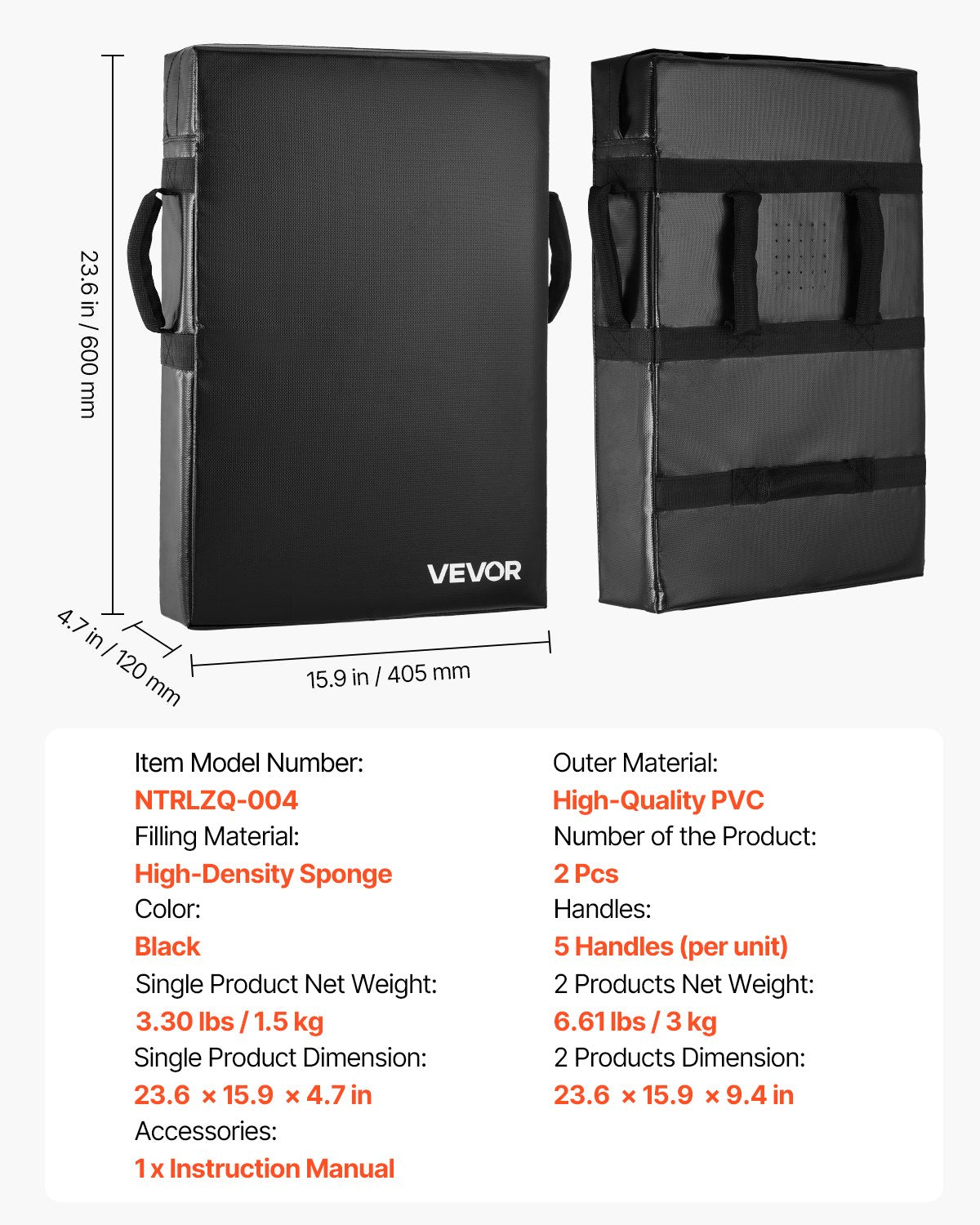 Football Blocking Dummy, 24x16 in Blocking Pads, Kick Shield Pad with Handles, High-Density Sponge Tackle Dummies, Heavy Duty Training Equipment for Basketball Hockey Lacrosse, Black, 2PCS