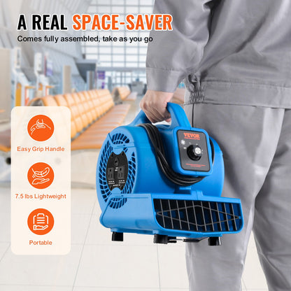 Floor Blower, 1360 RPM 600 CFM, Air Mover for Drying and Cooling, Portable Carpet Dryer Fan with 4 Blowing Angles,3-Speeds Adjustment, for Janitorial, Home, Plumbing, Commercial Use