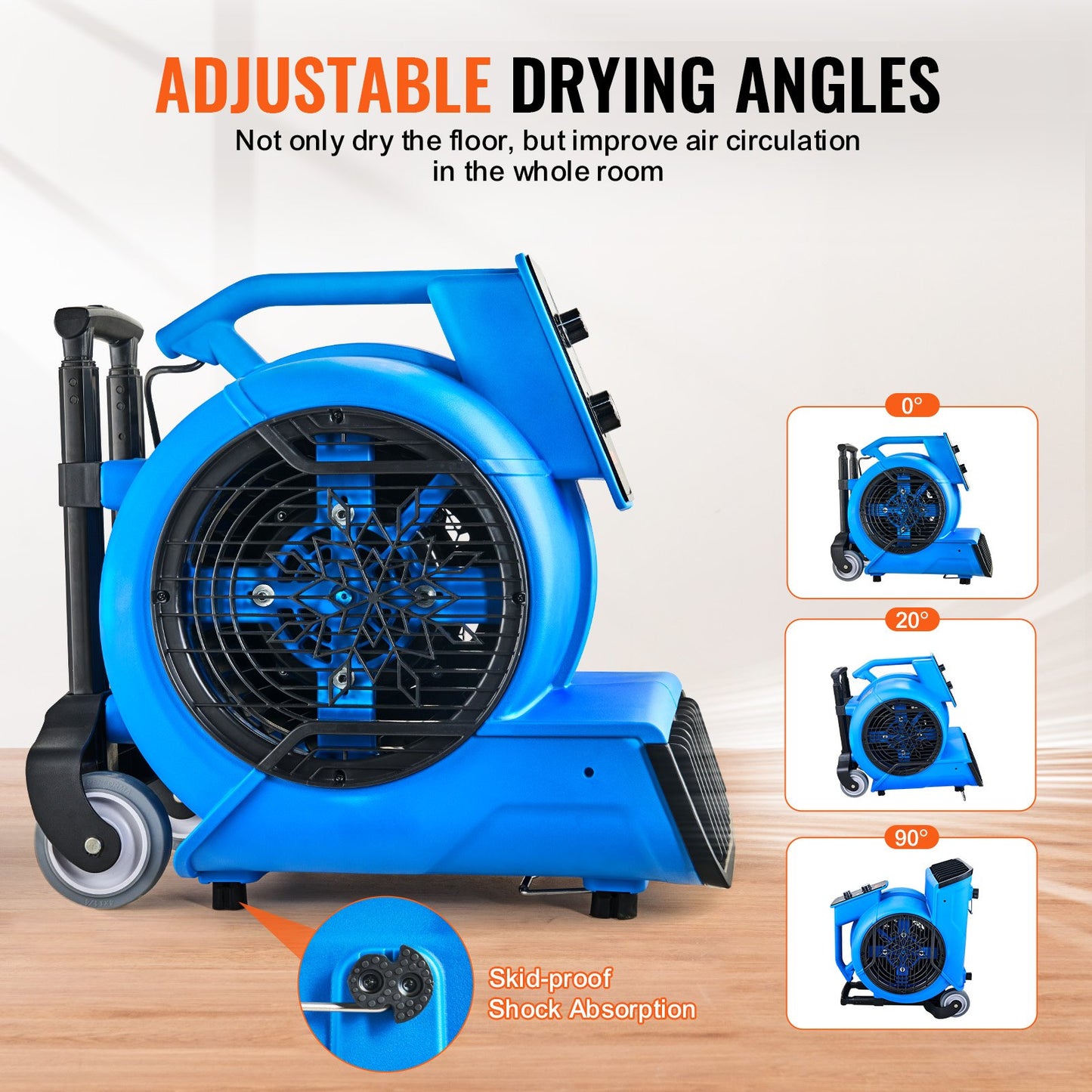 Floor Blower, 1400 RPM 4000 CFM, Air Mover for Drying and Cooling, Portable Carpet Dryer Fan with 3 Blowing Angles, Timer, 3-Speeds Adjustment, for Janitorial, Home, Commercial Use