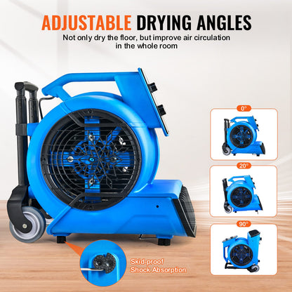Floor Blower, 1400 RPM 4000 CFM, Air Mover for Drying and Cooling, Portable Carpet Dryer Fan with 3 Blowing Angles, Timer, 3-Speeds Adjustment, for Janitorial, Home, Commercial Use