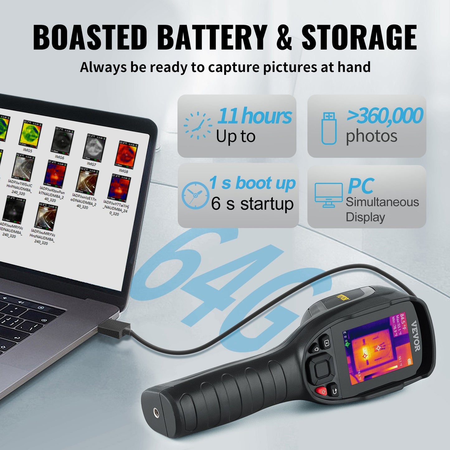 Thermal Imaging Camera, 320 x 240 Pixels Super Resolution with 2MP Visual Camera, 25Hz Refresh Rate Infrared Camera with -4℉~1022℉ Temp, 64G SD Card and Rechargeable Li-ion Battery