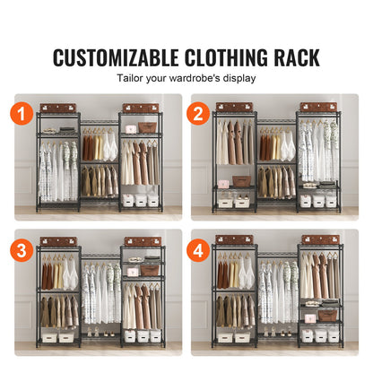 Heavy Duty Clothes Rack, Rolling Clothing Garment Rack with 4 Hang Rods & 8 Storage Tiers, Adjustable Custom Closet Rack, Freestanding Wardrobe for Hanging Clothes, 362.9kg Load Capacity