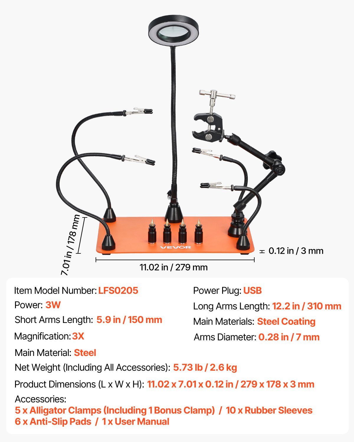 Magnetisk lödstation för hjälpande händer, lödverktyg för tredje hand med 3X LED-förstoringslampa, 4 kretskortshållare och 360 varmluftspistolhållare, kraftig basstation för elektronikreparation, hantverk och hobby