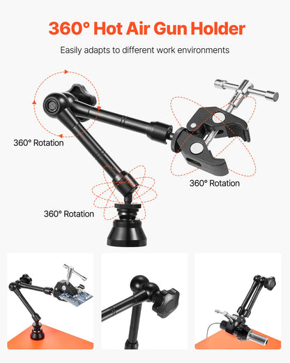 Magnetisk lödstation med hjälpande händer, 4-armars tredjehandsverktyg, med skruvstäd, 3X LED-förstoringslampa, hållare för 4 kretskort och 360 varmluftspistolhållare, lödhjälp för elektronikreparation, hantverk, hobby, gör-det-själv