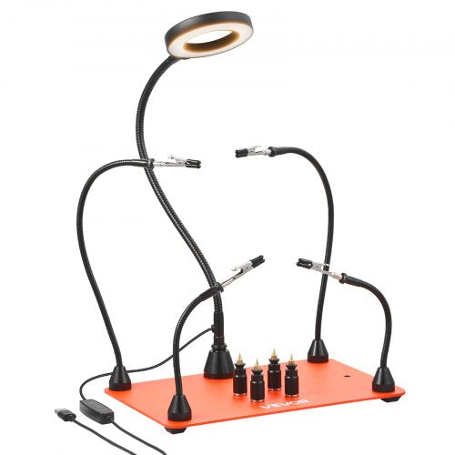 Magnetisk lödstation med hjälpande händer, 4 flexibla armar för tredje hand, med 3X LED-förstoringslampa, hållare för 4 kretskort och kraftig bas, elektronikreparation, hantverk, hobby, gör-det-själv