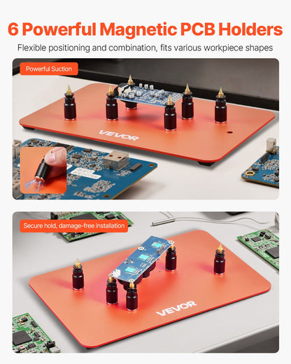 Magnetic Helping Hands Soldering Station, 4 Flexible Arms Third Hand Tool, with 6 PCB Pillar Holders & 360 Hot Air Gun Holder, Heavy-Duty Base Soldering Helper for Electronic Repair Craft