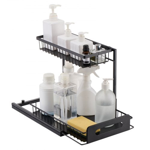 2 Tier Pull Out Cabinet Organizer(10.7"W x 14.2"D ), Under Sink Organizer and Storage, Slide Out Drawer Cabinet Organizer, Wire Basket Sliding Shelf, 12.5"Wx15.5"Dx13"H Install Size for Cabinet