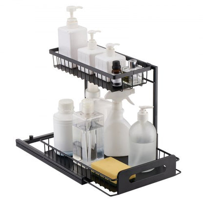 2 Tier Pull Out Cabinet Organizer(10.7"W x 14.2"D ), Under Sink Organizer and Storage, Slide Out Drawer Cabinet Organizer, Wire Basket Sliding Shelf, 12.5"Wx15.5"Dx13"H Install Size for Cabinet