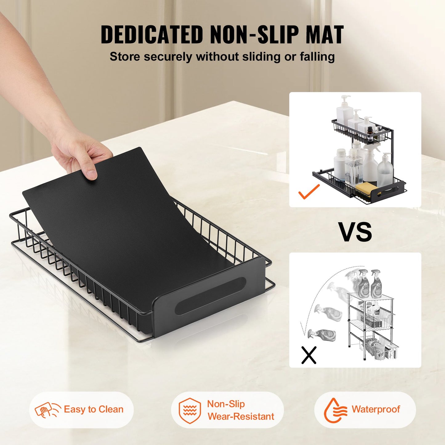 2 Tier Pull Out Cabinet Organizer(10.7"W x 14.2"D ), Under Sink Organizer and Storage, Slide Out Drawer Cabinet Organizer, Wire Basket Sliding Shelf, 12.5"Wx15.5"Dx13"H Install Size for Cabinet