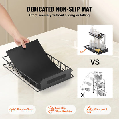 2 Tier Pull Out Cabinet Organizer(10.7"W x 14.2"D ), Under Sink Organizer and Storage, Slide Out Drawer Cabinet Organizer, Wire Basket Sliding Shelf, 12.5"Wx15.5"Dx13"H Install Size for Cabinet
