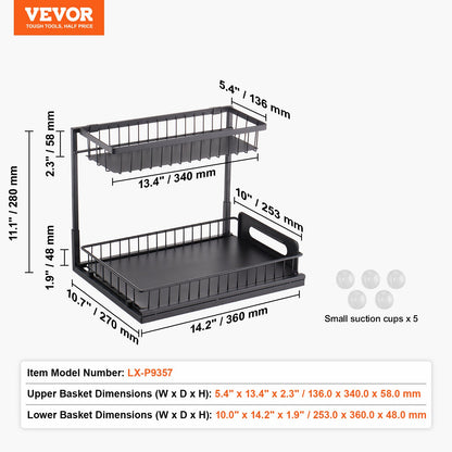 2 Tier Pull Out Cabinet Organizer(10.7"W x 14.2"D ), Under Sink Organizer and Storage, Slide Out Drawer Cabinet Organizer, Wire Basket Sliding Shelf, 12.5"Wx15.5"Dx13"H Install Size for Cabinet