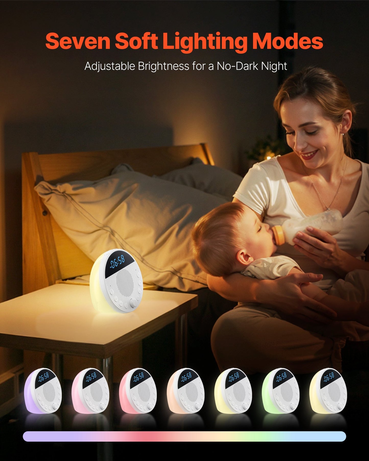 Sound Machine, 18 Soothing Sleep Sounds, 7-Color Night Light, 6-in-1 White Noise Sound Machine with Dual Alarms, APP, Auto-Off Timer and Memory Function, for Baby, Adults, Home, Office & Travel