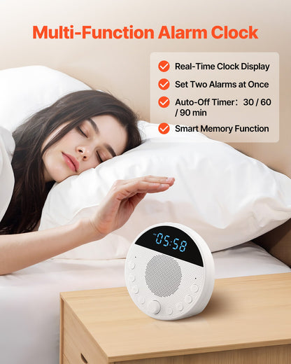 Sound Machine, 18 Soothing Sleep Sounds, 7-Color Night Light, 6-in-1 White Noise Sound Machine with Dual Alarms, APP, Auto-Off Timer and Memory Function, for Baby, Adults, Home, Office & Travel