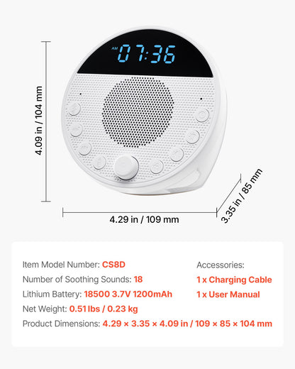 Sound Machine, 18 Soothing Sleep Sounds, 7-Color Night Light, 6-in-1 White Noise Sound Machine with Dual Alarms, APP, Auto-Off Timer and Memory Function, for Baby, Adults, Home, Office & Travel