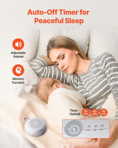 Sound Machine, 20 Soothing Sleep Sounds, 4-in-1 Hangable White Noise Sound Machine with Auto-Off Timer, Soft Ring Light, Memory Function and Child Lock, for Baby, Adults, Home, Office & Travel