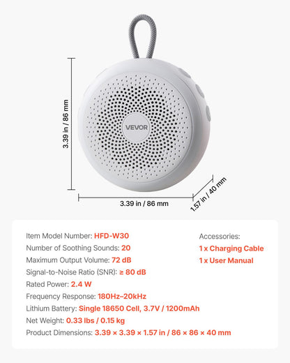 Sound Machine, 20 Soothing Sleep Sounds, 4-in-1 Hangable White Noise Sound Machine with Auto-Off Timer, Soft Ring Light, Memory Function and Child Lock, for Baby, Adults, Home, Office & Travel