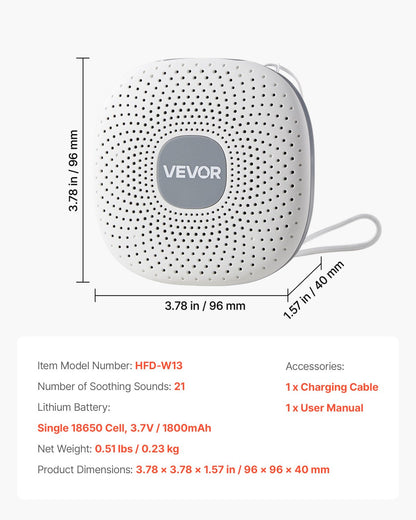 Sound Machine, 21 Soothing Sleep Sounds, 3-in-1 Portable and Hangable White Noise Sound Machine with Auto-Off Timer, Soft Ring Light and Memory Function, for Baby, Adults, Home, Office & Travel