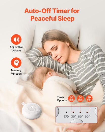 Sound Machine, 30 Soothing Sleep Sounds, 3-in-1 Portable and Hangable White Noise Sound Machine with Auto-Off Timer, Soft Ring Light and Memory Function, for Baby, Adults, Home, Office & Travel