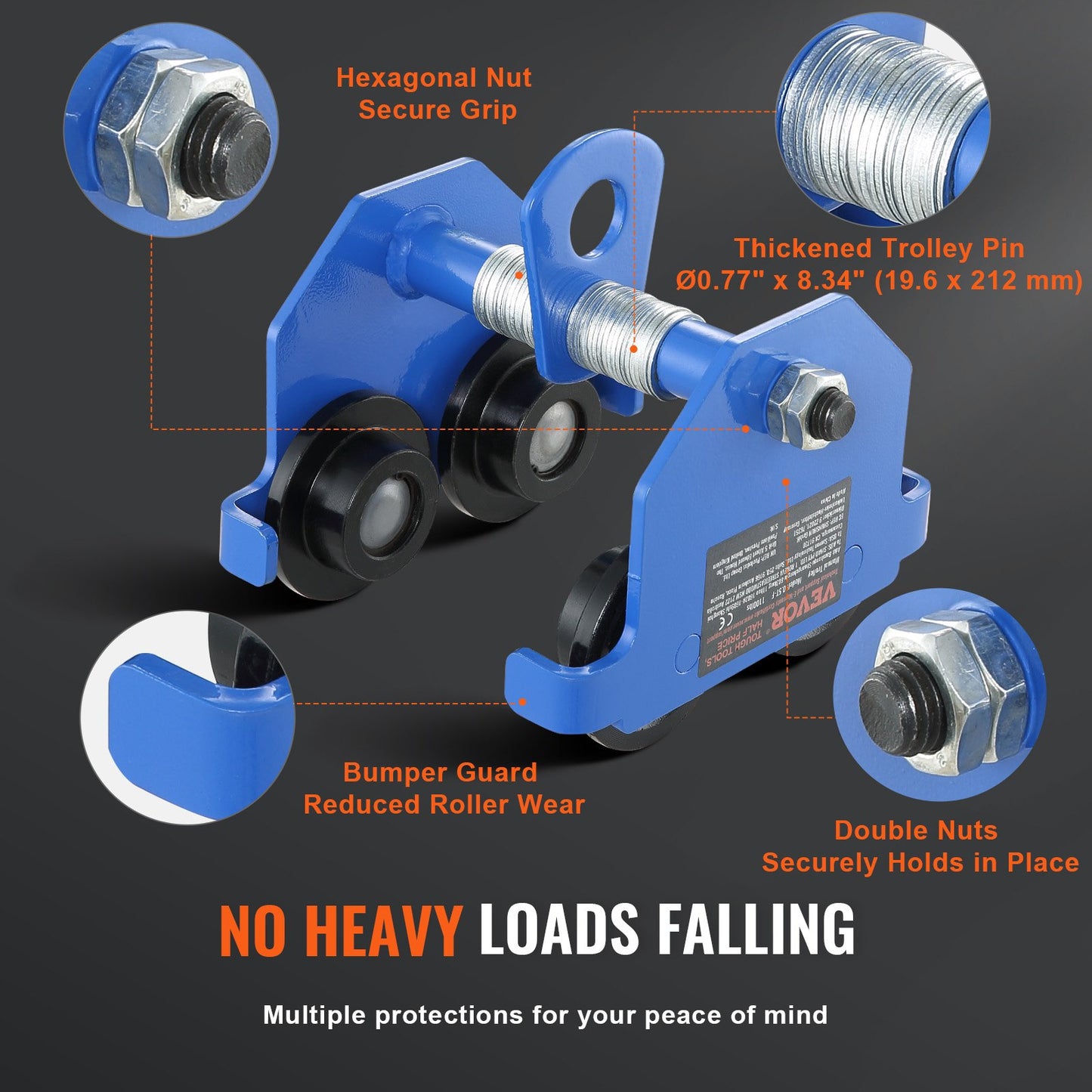 Manual Trolley, 1100 lbs/0.5 Ton Load Capacity Push Beam Trolley with Dual Wheels, Adjustable for I-Beam Flange Width 63.5-139.7 mm, Heavy Duty Alloy Steel Garage Hoist for Straight Curved I Beam