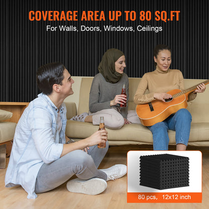 Acoustic Foam Panels, 80 Pack 12 x 12 x 1 inches, High Density Soundproof Wall Panels,Fire-Resistant Acoustic Panels,Sound Dampening Absorbing Panels for Studio Wall and Ceiling,Black