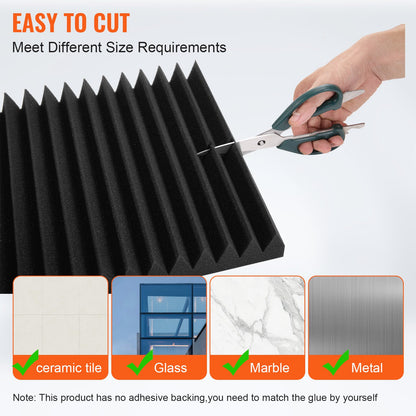 Akustiska skumpaneler, 50-pack 12 x 12 x 2 tum, ljudisolerade väggpaneler med hög densitet, brandsäkra akustiska paneler, ljuddämpande paneler för studioväggar och tak, svart