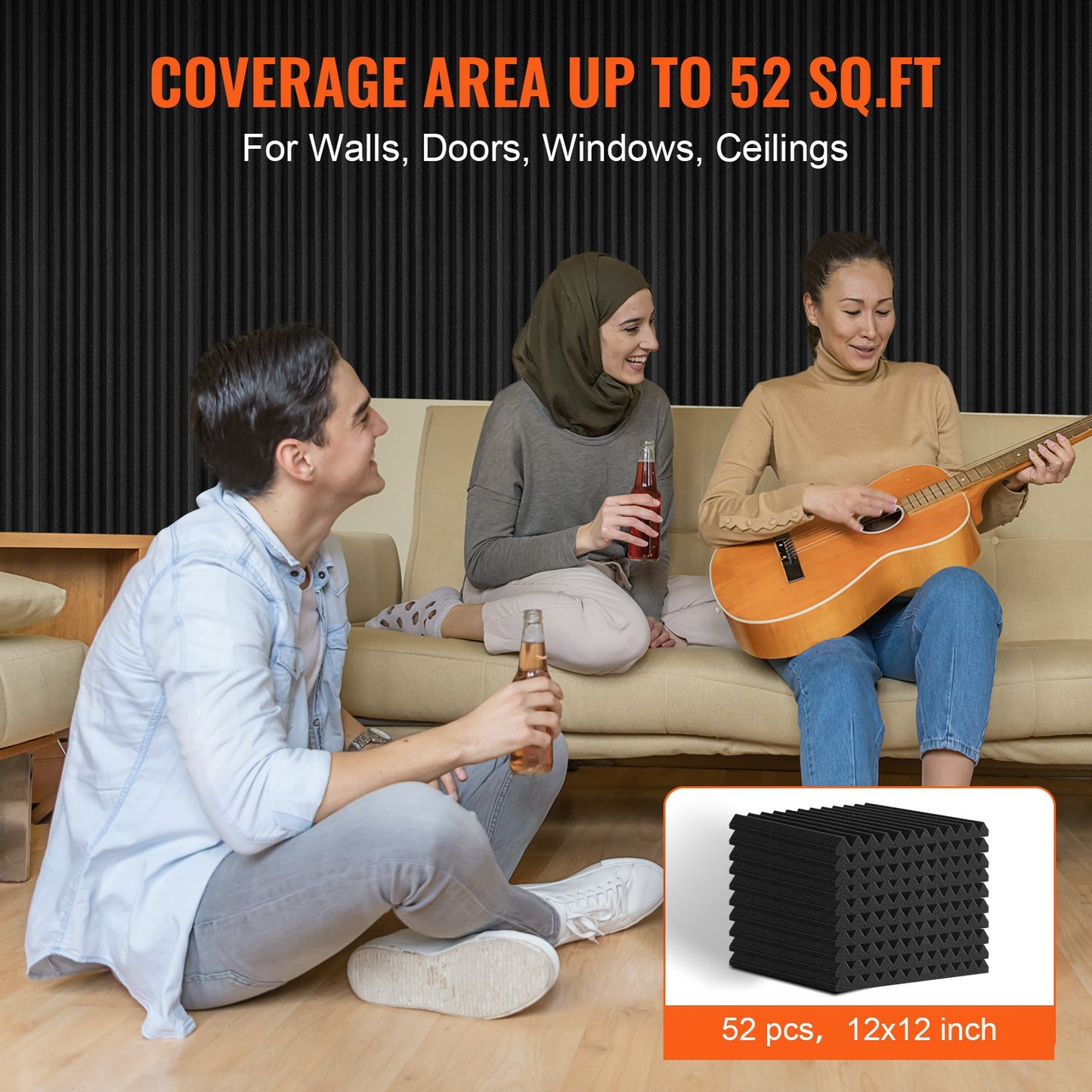 Acoustic Foam Panels, 52 Pack 12 x 12 x 1 inches, High Density Soundproof Wall Panels,Fire-Resistant Acoustic Panels,Sound Dampening Absorbing Panels for Studio Wall and Ceiling,Black