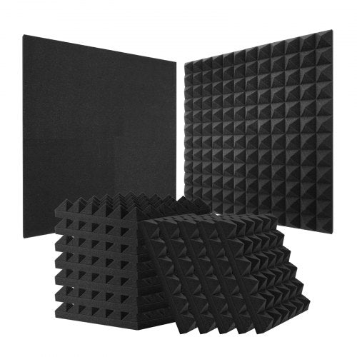 Akustiska skumpaneler, 36-pack 12 x 12 x 2 tum, Pyramidformade ljudisolerade väggpaneler, Brandsäkra akustiska paneler, Ljuddämpande paneler för studioväggar och tak, Svart