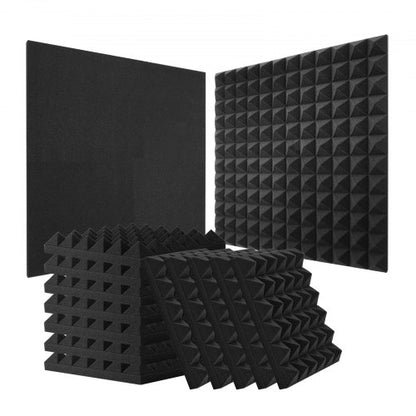 Acoustic Foam Panels, 24 Pack 12 x 12 x 2 inches, Pyramid Soundproof Wall Panels,Fire-Resistant Acoustic Panels,Sound Dampening Absorbing Panels for Studio Wall and Ceiling,Black