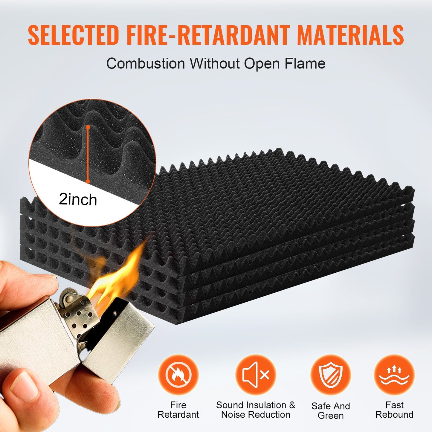 Acoustic Foam Panels, 2 Pack 48 x 24 x 2 inches, Egg Designed Soundproof Wall Panels,Fire-Resistant Acoustic Panels,Sound Dampening Absorbing Panels for Studio Wall and Ceiling,Black