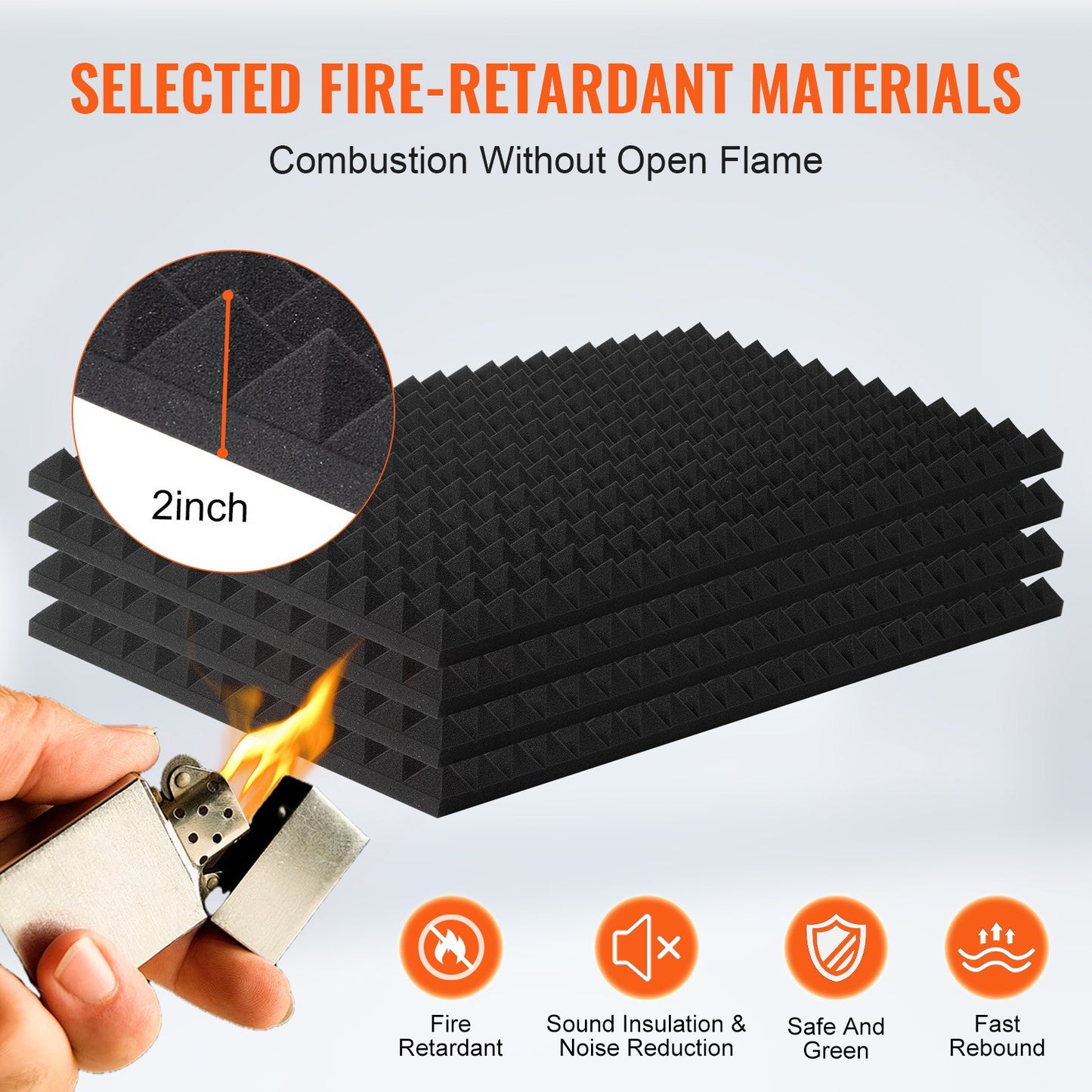 Acoustic Foam Panels, 4 Pack 48 x 24 x 2 inches, Pyramid Designed Soundproof Wall Panels,Fire-Resistant Acoustic Panels,Sound Dampening Absorbing Panels for Studio Wall and Ceiling,Black