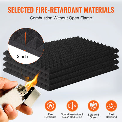 Acoustic Foam Panels, 4 Pack 48 x 24 x 2 inches, Pyramid Designed Soundproof Wall Panels,Fire-Resistant Acoustic Panels,Sound Dampening Absorbing Panels for Studio Wall and Ceiling,Black