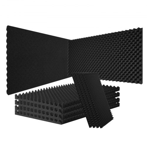 Akustiska skumpaneler, 4-pack 48 x 24 x 2 tum, äggdesignade ljudisolerade väggpaneler, brandsäkra akustiska paneler, ljuddämpande paneler för studioväggar och tak, svart