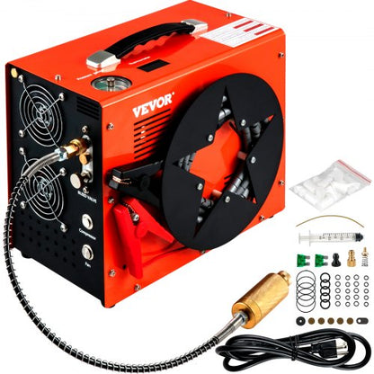 PCP Air Compressor, 350W 2700 RPM Portable Diving Compressor, 4500 Psi High Pressure with 8 mm Quick Connector & Built-in Cooling Fan, 1.5L Tank Auto-shutoff Design Powered by Home & Car Battery
