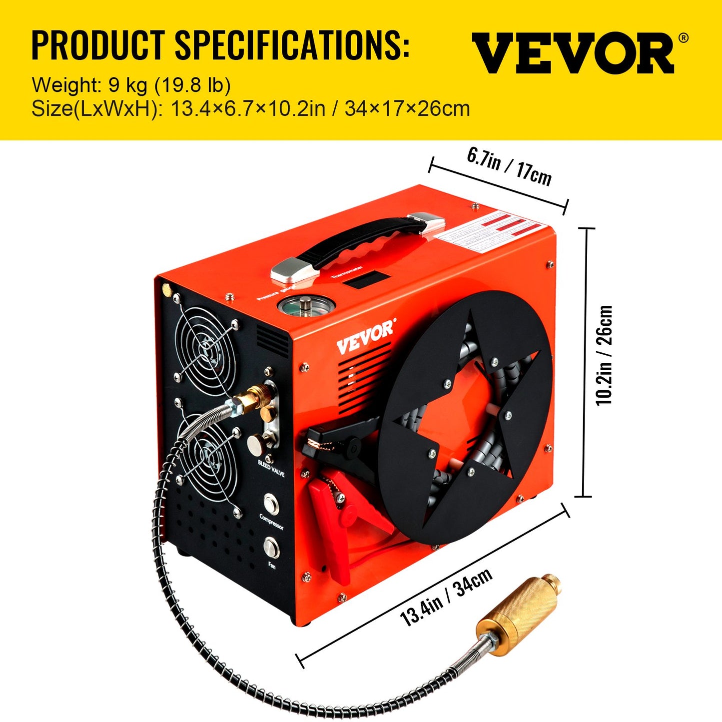 PCP Air Compressor, 350W 2700 RPM Portable Diving Compressor, 4500 Psi High Pressure with 8 mm Quick Connector & Built-in Cooling Fan, 1.5L Tank Auto-shutoff Design Powered by Home & Car Battery
