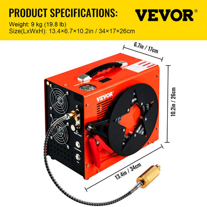 PCP Air Compressor, 350W 2700 RPM Portable Diving Compressor, 4500 Psi High Pressure with 8 mm Quick Connector & Built-in Cooling Fan, 1.5L Tank Auto-shutoff Design Powered by Home & Car Battery