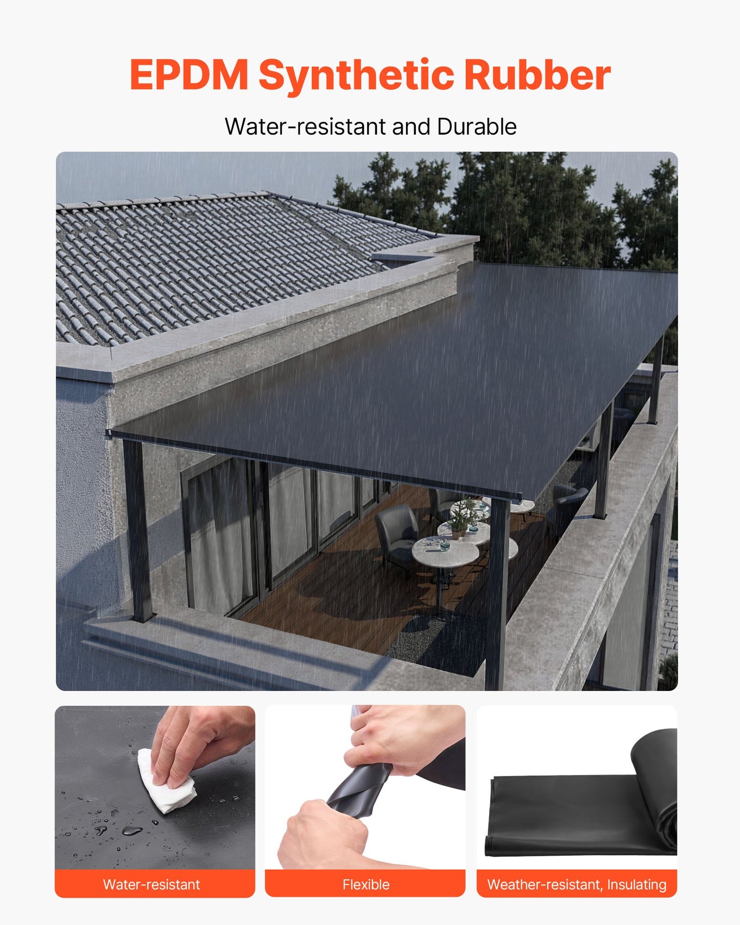 Roll Roofing, 15 x 15 ft, 45 mil EPDM Rubber Roofing, Long Lifespan & Weather-resistant, Withstands Harsh Temperatures, Flexible & Easy Installation, Roof Underlayment for RVs, Roofs, Ponds