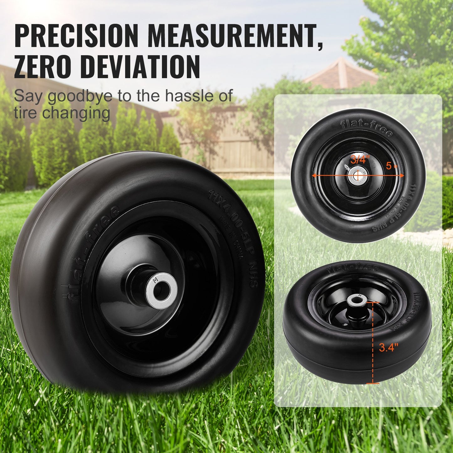 Lawn Mower Tires with Rim, 11x4-5" Tubeless Tractor Tires, 2-Pack Tire and Wheel Assemby, Flat-free PU Tire, 3.4" Centered Hub, 3/4" Bushing Size, 20 PCS Adapters for Riding Mowers Lawn Tractors