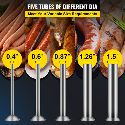Manual Sausage Stuffer, 7 L / 15 LBS Horizontal Sausage Machine, Dual-Speed Meat Stuffer, Made of Food-Grade 304 Stainless Steel, Includes 5 Stuffing Tubes, for Home Kitchen Restaurant Commercia