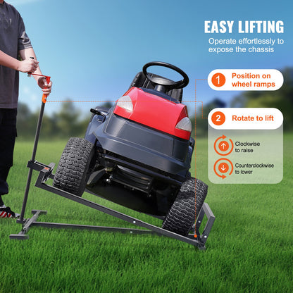 Ride on Lawn Mower Lift Jack, 880 Lbs Weight Capacity, Telescopic Maintenance Jack with Crank Handle & Power Tool Handle, Foldable Lawn Tractor Lifter for Lawn Mowers and Garden Tractors, Black