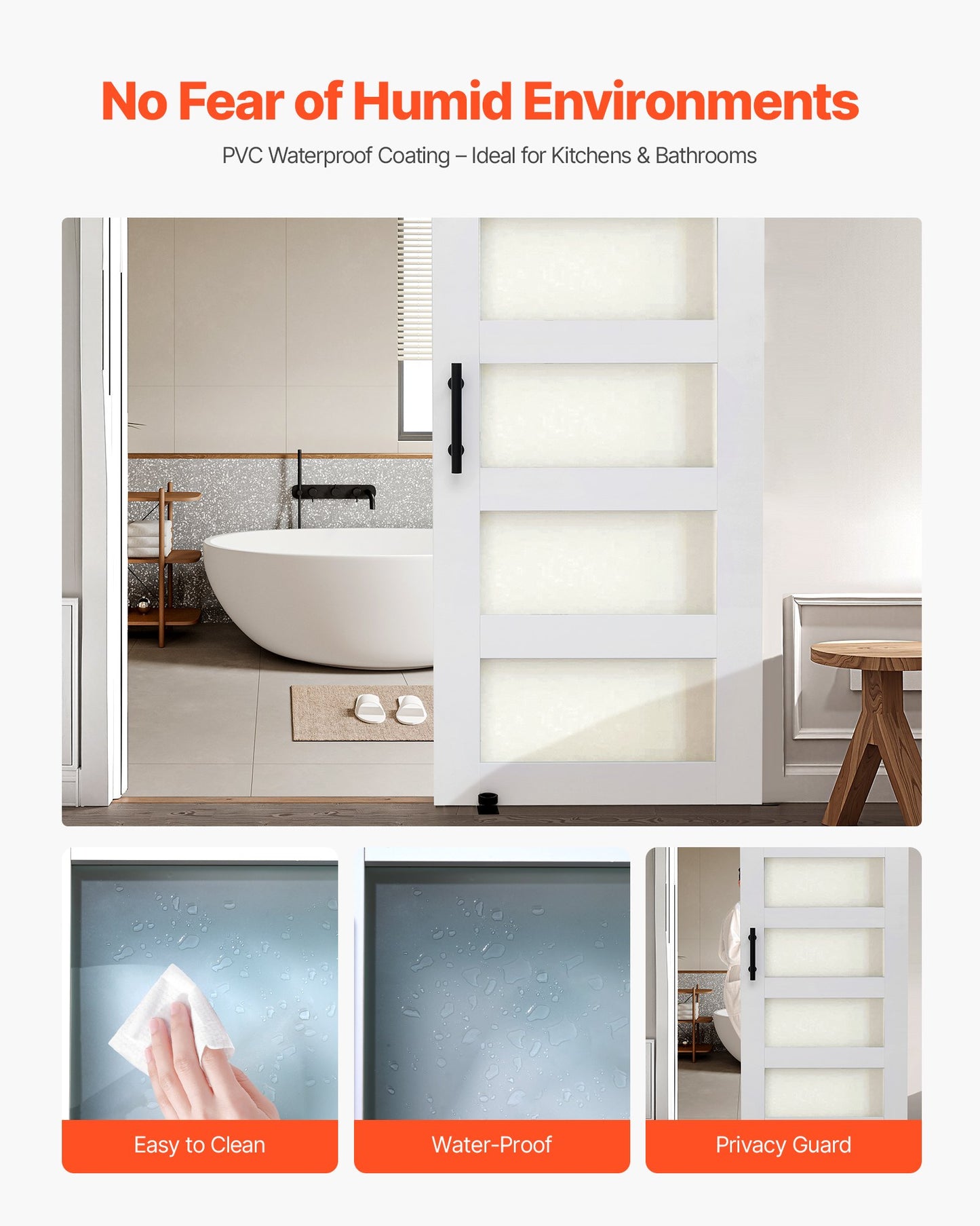 Skjutdörr i ladugård, 914 x 2134 mm, höghållfast MDF-panel och glas, ladugårdsdörr med beslagssats, vattentät PVC-yta, enkel att installera, H-ram, smidig och tyst skjutdörr för vardagsrum