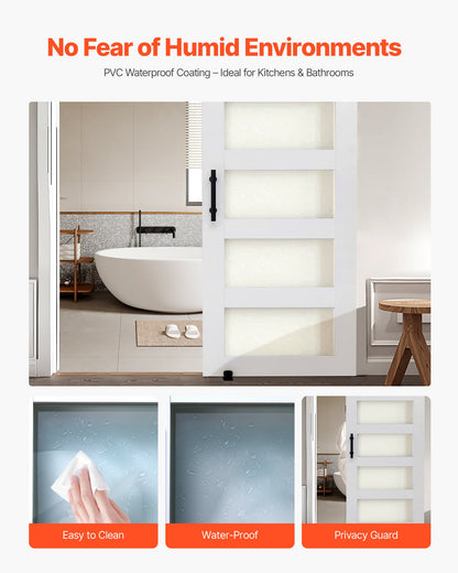Skjutdörr i ladugård, 914 x 2134 mm, höghållfast MDF-panel och glas, ladugårdsdörr med beslagssats, vattentät PVC-yta, enkel att installera, H-ram, smidig och tyst skjutdörr för vardagsrum