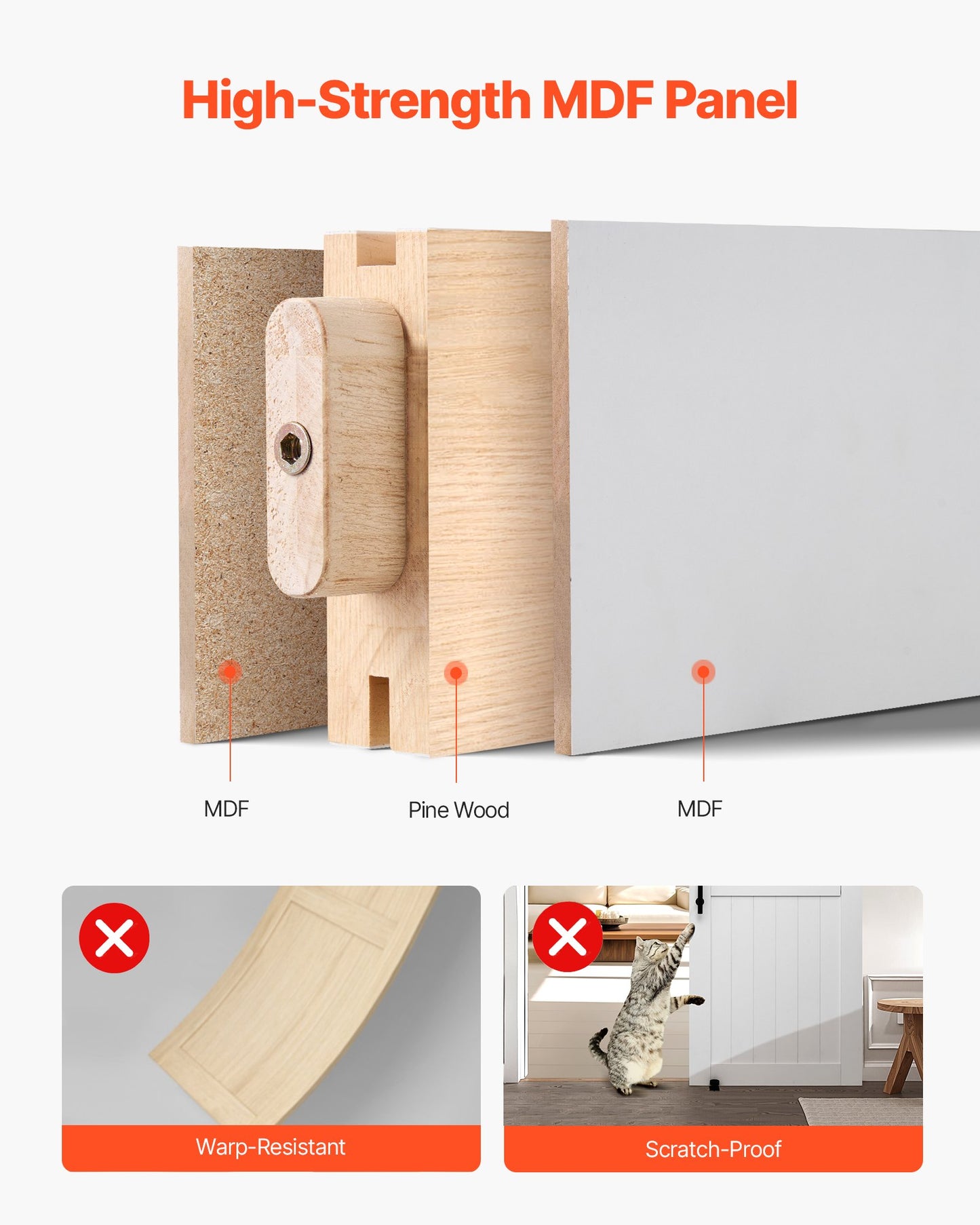 Skjutdörr i ladugård, 914 x 2134 mm, höghållfast MDF-panel, ladugårdsdörr med beslagssats, vattentät PVC-yta, enkel att installera, H-ram, smidig och tyst glidande för vardagsrum, badrum