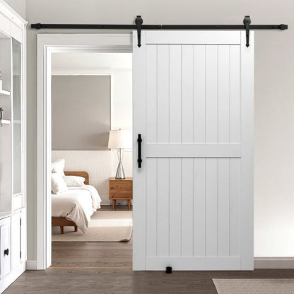 Sliding Barn Door, 1067 x 2134mm, High-Strength MDF Panel, Barn Door with Hardware Kit, Water-Proof PVC Surface, Easy to Install, H-Frame, Smoothly and Quietly Sliding for Living Room, Bathroom